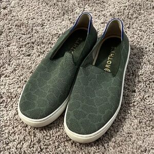 Rothy's Safari Olive Green Animal Print Slip On Knit Sneakers